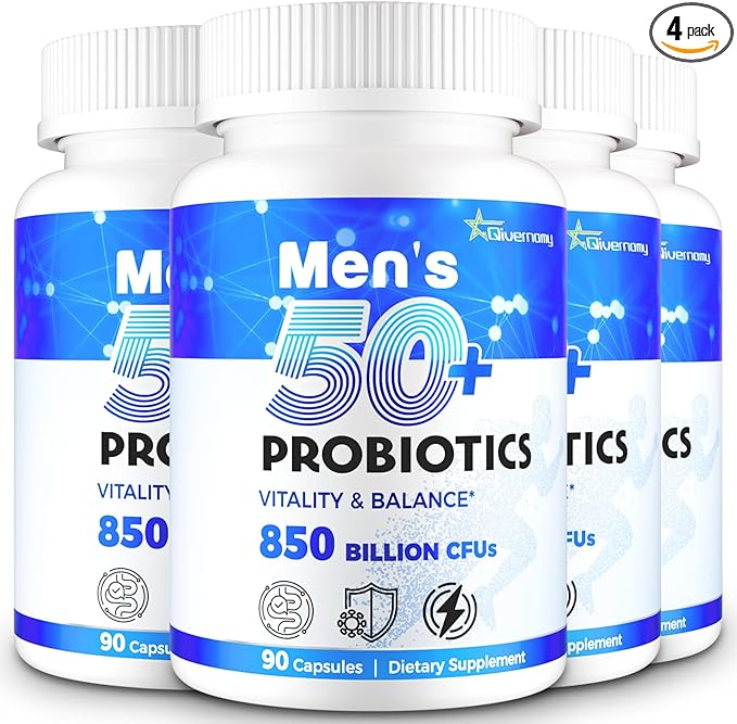 Probiotics for Men Advanced 50+ Mens Probiotic Comprehensive Gut &amp Energy Support with 850 Billion CFU 1800mg Prebiotics Fiber – Tailored Wellness Mens probiotics for Gut Health Over 50 360 Ca
