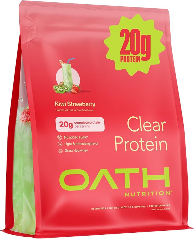 Oath Nutrition Clear Whey Isolate Protein Powder Kiwi Strawberry 20g Complete Protein per Serving No Added Sugar Grass-Fed 21 Servings