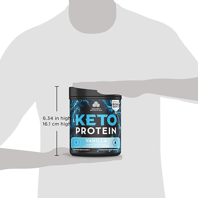 Ancient Nutrition Keto Protein Powder KetoPROTEIN with Fats from Bone Broth and MCT Oil Vanilla 18g Protein 11g Fat Per Serving Gluten Free 17 Servings