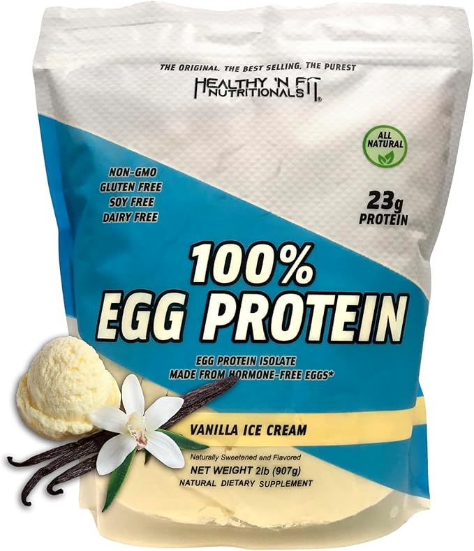 Healthy 'N Fit 100% Egg Protein- Vanilla Ice Cream (2lb): 100% Egg White Protein Plus Natural Peptides. Pure All Naturally Sweetened Protein