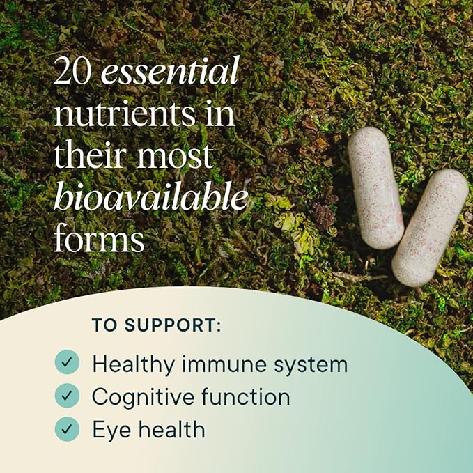Ora Organic Plant Based Multivitamin for Women and Men Bluelight Protection - Brain Eye Energy Immune Skin Hair Heart and Bone Health Support 60 Vegan Capsules