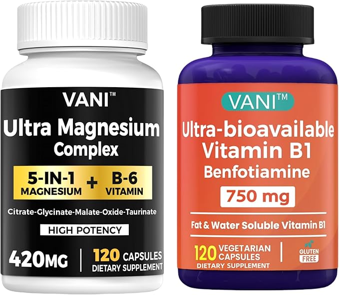 5 in 1 Magnesium &amp Vitamin B1 &amp B6（4 Month SupplyBioavailable 7 Form Supplement Support Heart Muscles and Bone* - Gluten-Free - 120 Capsules