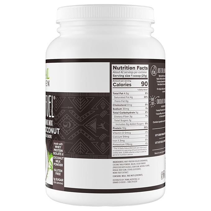Primal Kitchen Primal Fuel Chocolate Coconut Whey Protein Powder Gluten and Soy Free 1.94 Pounds