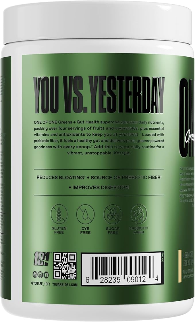ONE OF ONE Greens &amp Gut Health – Superfood Greens Powder with Prebiotics Probiotics &amp Digestive Enzymes for Gut Health Immunity &amp Energy No Artificial Sweeteners - Lemon Iced Tea 30 Se