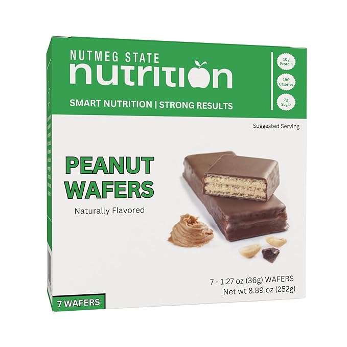 Nutmeg State Nutrition - High Protein Wafer Bars Protein Snack Bars Low Calories Low Sugar 7 Servings Per Box (1 Box (7 Servings) Peanut)