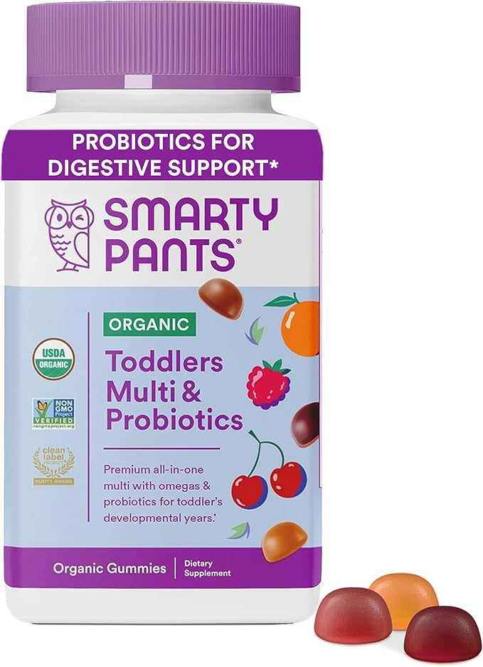 SmartyPants Organic Toddler Multivitamin Gummies: Probiotics Omega 3 (ALA) &amp Kids Multivitamin Gummies Sugar Free: Omega 3 (ALA) Vitamin D3 C Vitamin B12