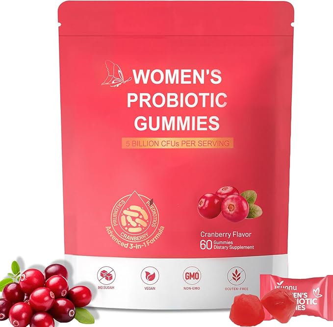 Vaginal Women Probiotic Feminine Balance pH Gummies for Healthy Odor Yeast Balance &amp Flora + Vitamin C for Immune Support -Cranberry Probiotics