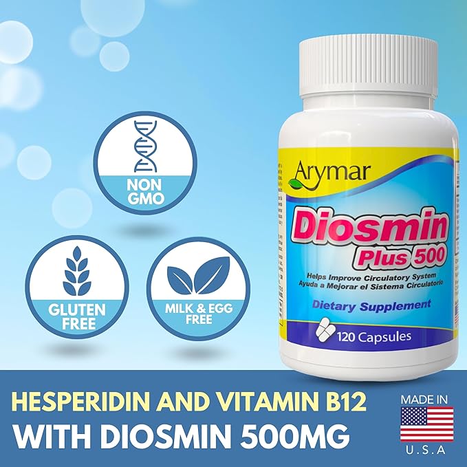 Arymar Diosmin Plus 500 - Circulatory System Support Supplement 500mg 120 Capsules