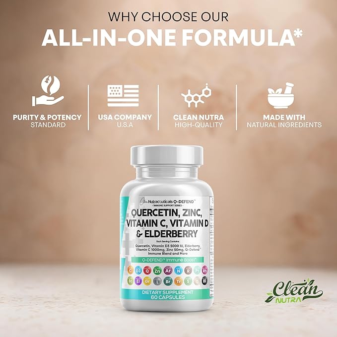 Clean Nutraceuticals Quercetin Zinc Vitamin C Vitamin D Bromelain Elderberry - Lung Immune Support Supplement Adults with Artemisinin Sea Moss Echinacea Allergy Relief (60 Count (Pack of 5))