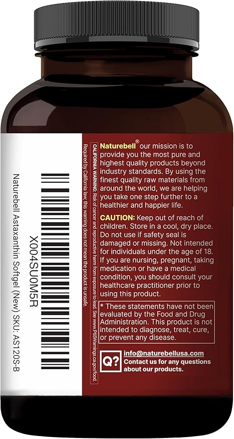 NatureBell Maximum Strength Astaxanthin 12mg 240 Softgels - 4 Month Supply - Natural Antioxidant from Haematococcus Pluvialis Microalgae | Non-GMO Gluten Free