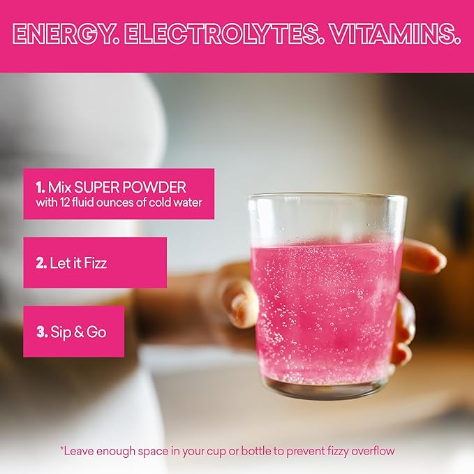 EBOOST Super Powder Drink Mix - Pink Lemonade 0.2 oz 20 Pack Hydration Energizer Electrolytes Powder - 13 Vitamins &amp Minerals - 110 mg Caffeine - 0 Added Sugar - No Artificial Flavors or Sweetener
