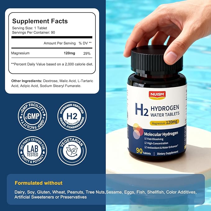 Hydrogen Water Tablets with MagnesiumHydrogen Tablets for Drinking WaterAntioxidant and Cellular Health Support H2 Molecular Tabs90 Tablets