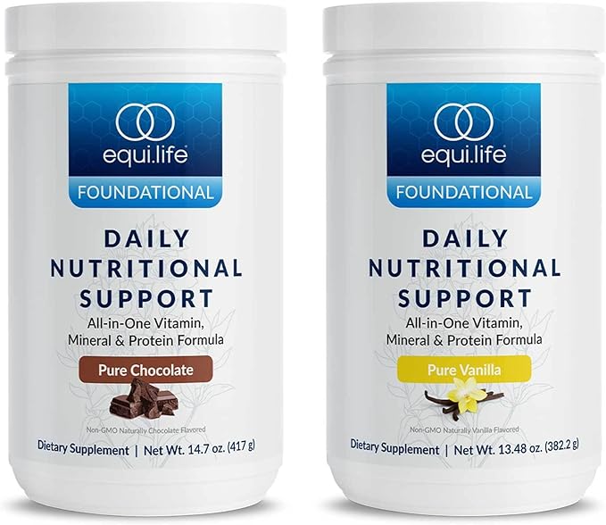 Equilife - Daily Nutritional Support Bundle All-in-One Vegan Protein Powder Daily Multivitamin Boost Energy &amp Mood Gut-Cleansing Aid Promotes Skin Health (Chocolate and Vanilla 14 Servings Eac