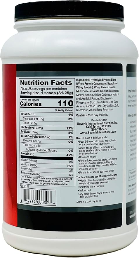 Beverly International Muscle Provider 28 Servings Vanilla. Super-Fast-Absorbing Whey Protein Powder for Recovery Lean Muscle. Fills Your Muscles not Your Stomach. Tastes Like Ice Cream