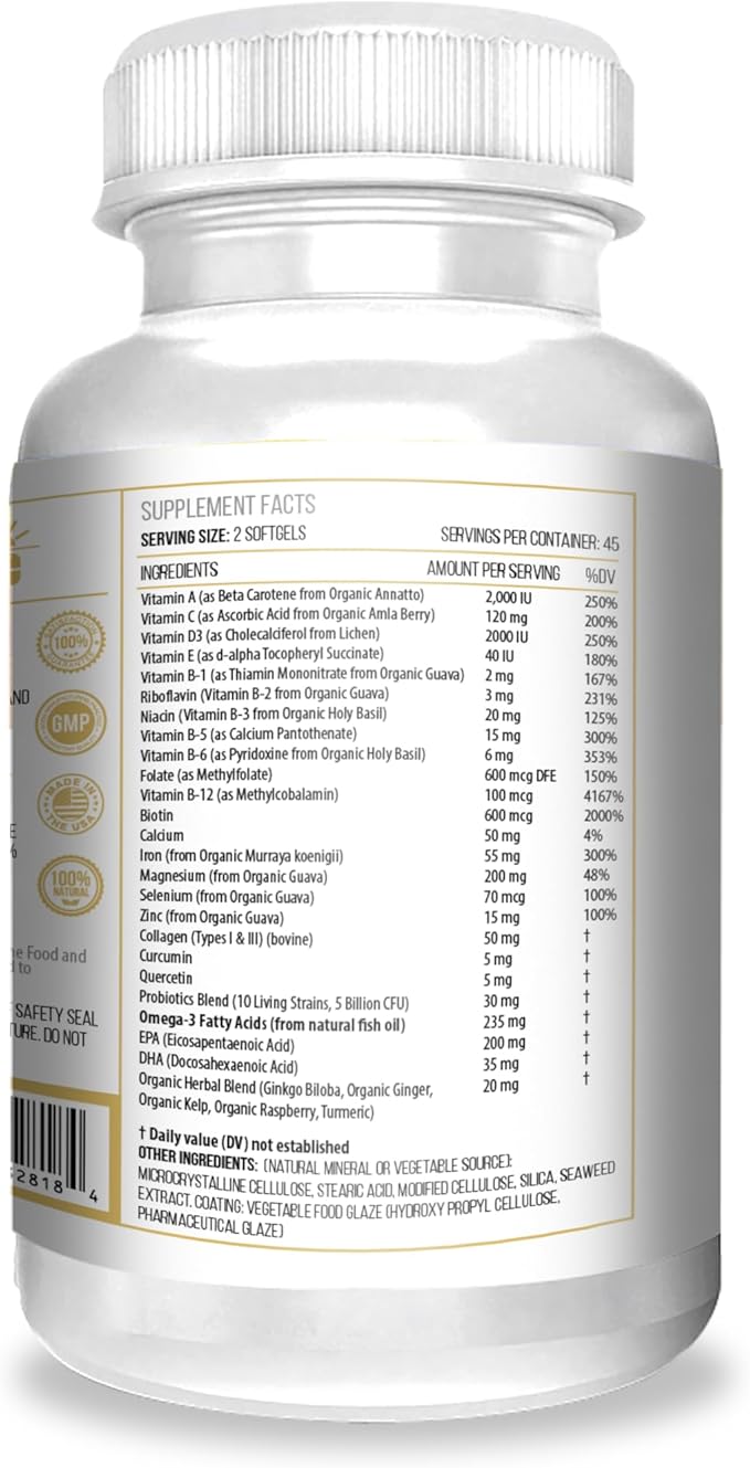 ACTIF Organic Multivitamin for Women Age 50+ with 20+ Advanced Factors and Omega-3 Non-GMO Made in USA 90 Count