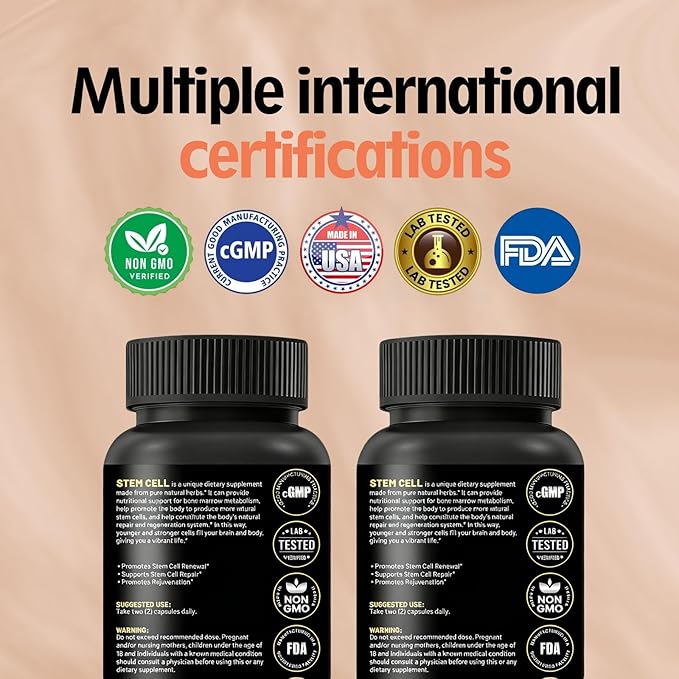 Stem Cell Activation Formula 60 Capsules with Vitamin D and B12 Youth and Longevity Support Maintain Youth and Longevity Patented StemCell Activation Fomula (2 Bottle (120 softgels))