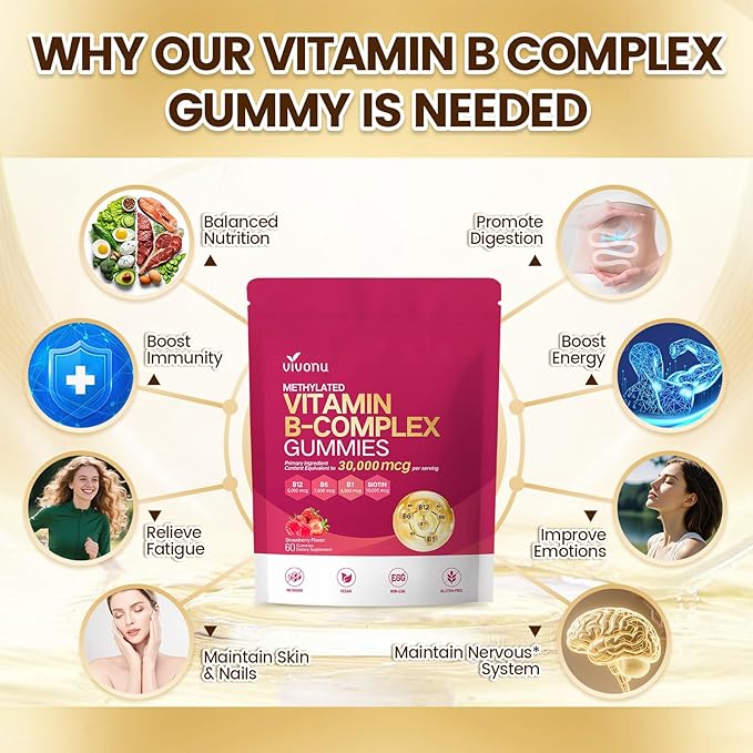 VivoNu Multivitamin Methylated Vitamin B Complex Gummies Vitamin B12 B6 B1 B2 B3 B5A C D E and Folate (3)
