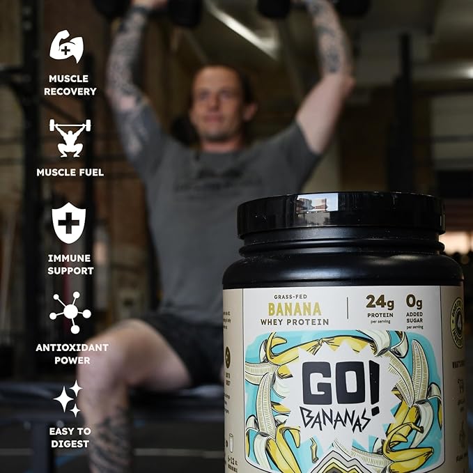 Earth Fed Muscle Go! Bananas Irish Grass‑Fed Whey Protein Isolate – All Natural Banana Flavor Zero Added Sugar Soy‑Free Gluten‑Free (2lb 27 Servings Banana)