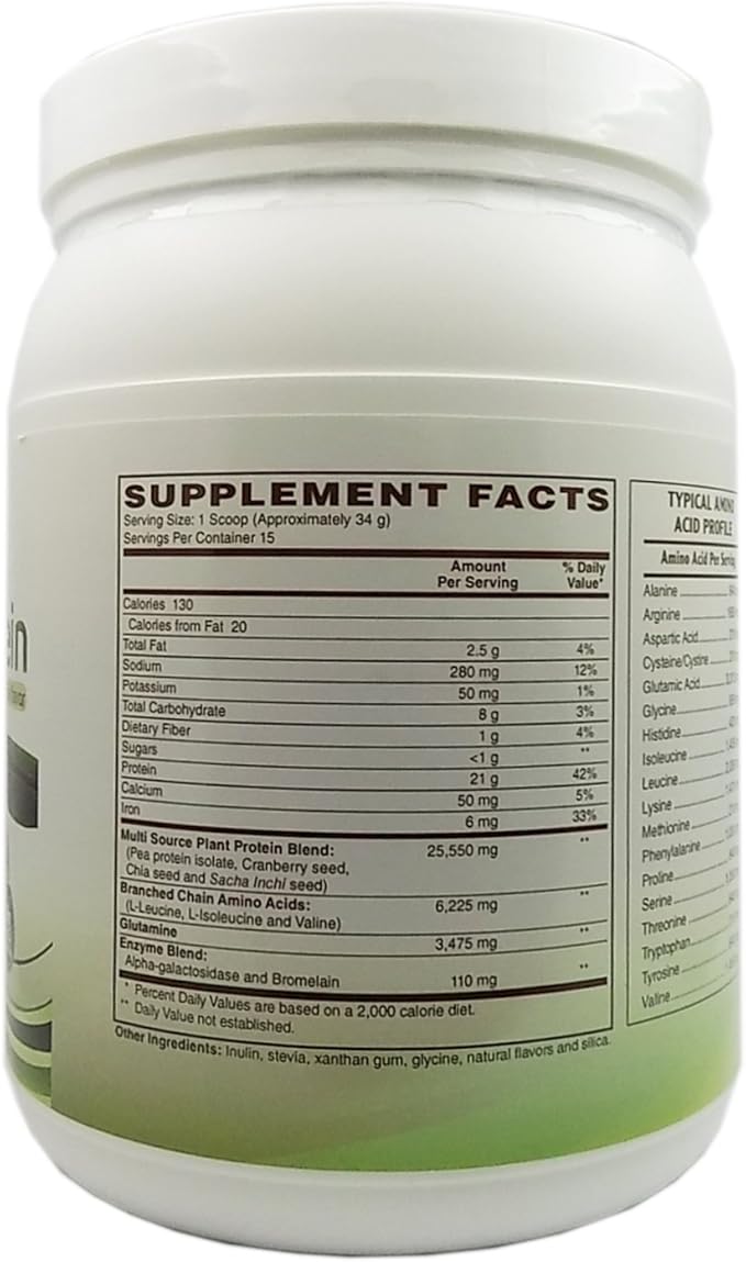 Holly Hill Health Foods Vegan Plant Protein Powder Vanilla 1.1 Pound