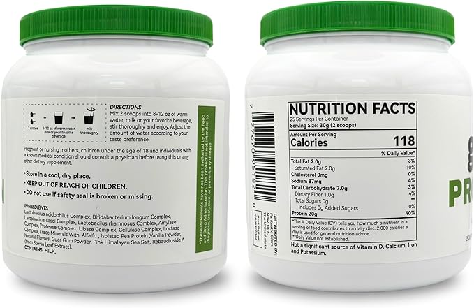 Vanilla Protein Powder – Support Muscle Growth Recovery and Overall Wellness - GMO Soy Gluten and Sugar Free 20g of Protein per Serving - 25 Servings 750g