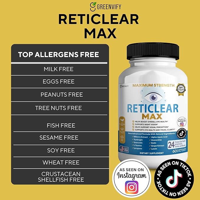 Reticlear Max Eye Health Supplement 60 Capsules Vision Support with 24 Natural Ingredients 30 Day Supply (1)