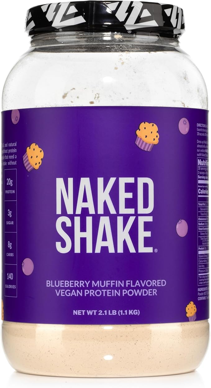 Naked Shake - Blueberry Muffin Protein Powder - Flavored Plant Based Protein from US &amp Canadian Farms with MCT Oil NSF Certified Gluten-Free Soy-Free No GMOs or Artificial Sweeteners - 30 Serv