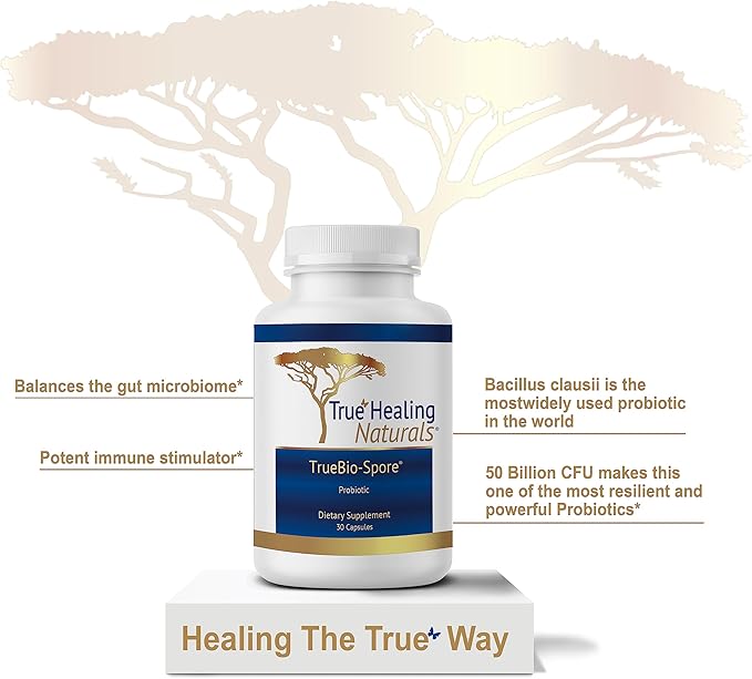 True Healing Naturals - TrueBio-Spore - Probiotic Supplement - Resilient and Powerful with 50 Billion CFU of Probiotic - 30 Capsules