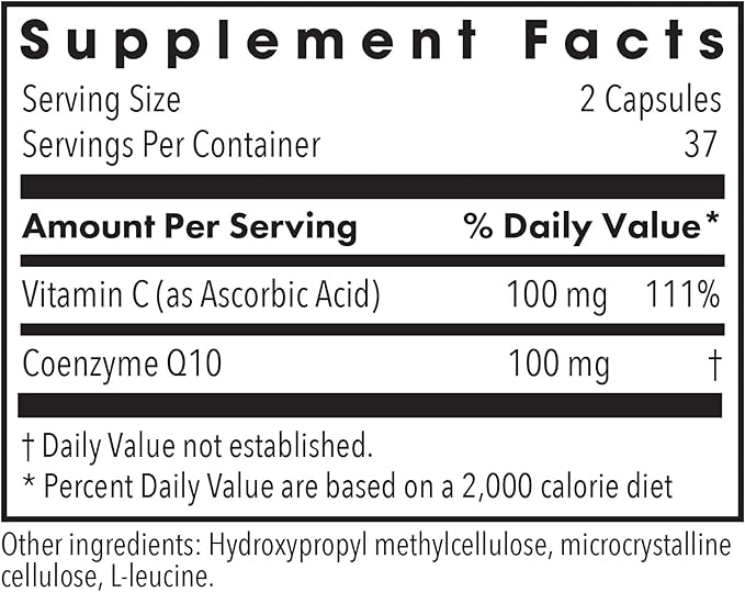 NutriCology Coenzyme Q10 - Delivers 50 mg CoQ10 with Vitamin C - Supports Cellular Energy Production Antioxidant Activity &amp Heart Wellness - 37 Servings - 75 Vegetarian Capsules