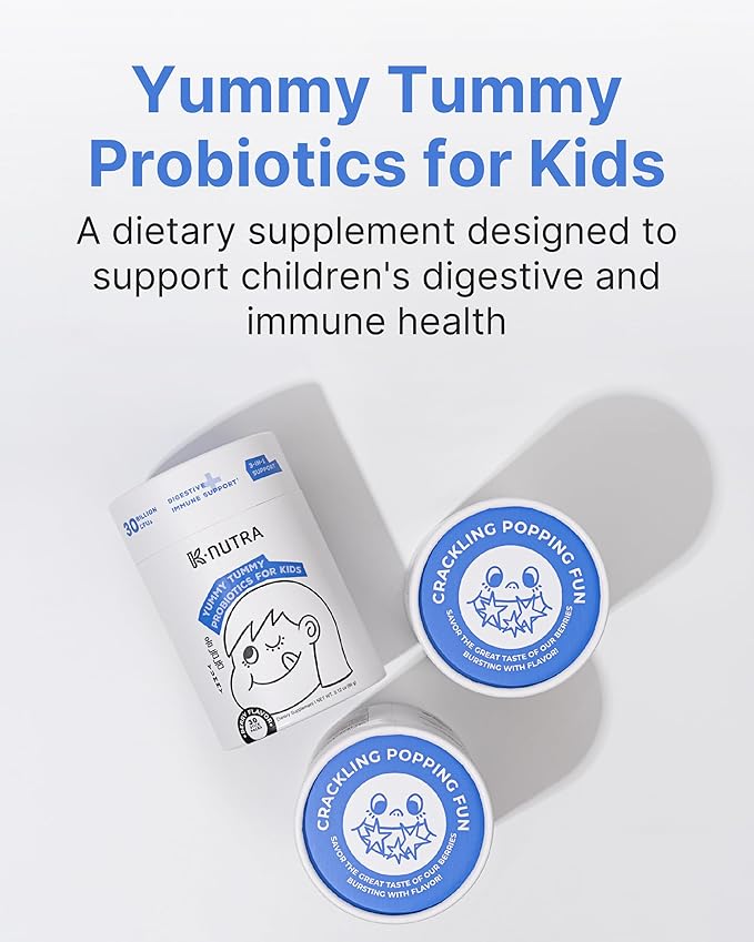 K-Nutra Dentifresh Grape Xylitol Tablets 30 Count + Yummy Tummy Kids Probiotics 30 Sticks Bundle with 4 Billion CFU Oral Care and 30 Billion CFU Digestive Support