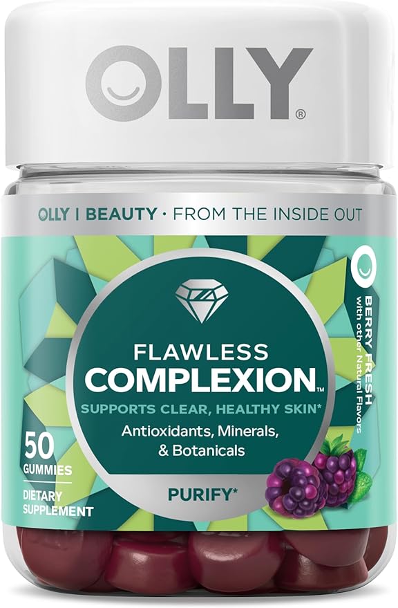 OLLY Undeniable Beauty Gummy &amp Flawless Complexion Gummy Clear and Healthy Skin Support Vitamins E A Zinc Chewable Supplement Berry - 50 Count (Pack of 1)