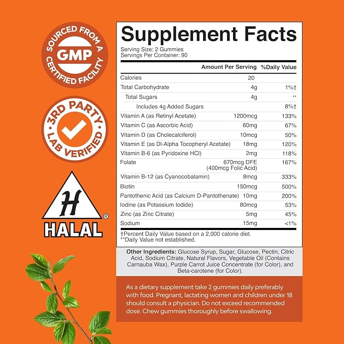 Potent Daily Multivitamin Gummies for Adults - Wellness Blend of Vitamin D A C E B12 Zinc and Biotin - Adult Vitamin Gummy for Energy and Immune Health - Non-GMO Gluten Free and Halal - 180 Count