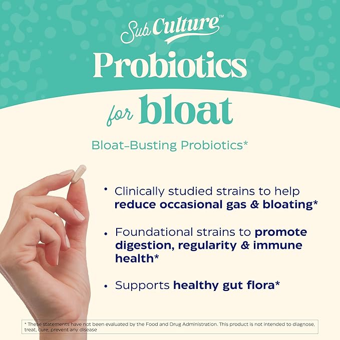 Enzymedica SubCulture Probiotics for Gas &amp Bloating 50 Billion CFU Supports Immune &amp Digestive Health Regularity &amp Gut Flora 30 Count