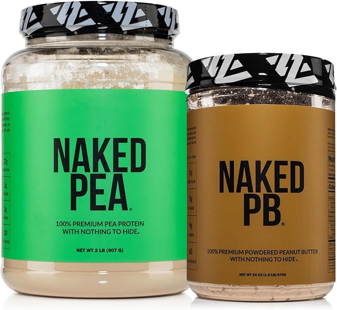 NAKED Pea Protein Powder 2LB (30 Servings) PB Powdered Peanut Butter 1.5LB (45 Servings) – Vegan Bulk Non-GMO Gluten Free Soy Free