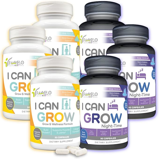 I Can Grow 3-Month Supply Bundle – 3x Day-Time + 3x Night-Time Growth Supplements for Kids 10+ &amp Teens | L-Arginine Colostrum Magnesium | Daily Height Support + Sleep Aid for Natural Growth | 6-