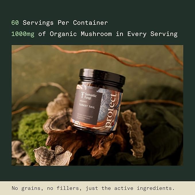 Fantastic Fungi Turkey Tail Mushroom Capsules - Organic Mushroom Extract for Gut Health &amp Immune Support Functional Adaptogenic Turkey Tail Extract Supplement Vegan Pills 120 Caps (2-Month Supp