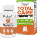 Probulin Total Care Probiotic Supplement Daily Gut Digestive and Immune Health Probiotics Capsules for Men and Women 20 Billion CFU Vegan 60 Count Bottle
