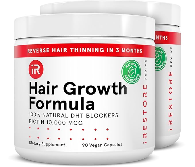 iRestore Hair Growth Supplement – Natural DHT Blockers &amp Multivitamin Blend – Vegan Non-GMO 90 Capsules – Supports Thicker Stronger Hair for Men and Women – 2-Pack