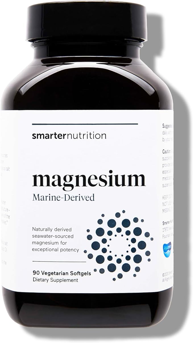Smarter Nutrition Marine Magnesium Supplement 300mg - Naturally Sourced Clinically Tested Magnesium + Avocado Oil &amp AstraGin for High Absorption - Non-GMO (90 Count (Pack of 1))