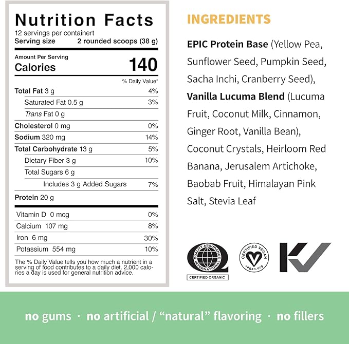 Sprout Living Epic Protein Bundle - Chocolate Maca &amp Vanilla Lucuma (20g Organic Plant-Based Protein Powder Vegan Gluten Free Superfoods) | 1lb 12 Servings