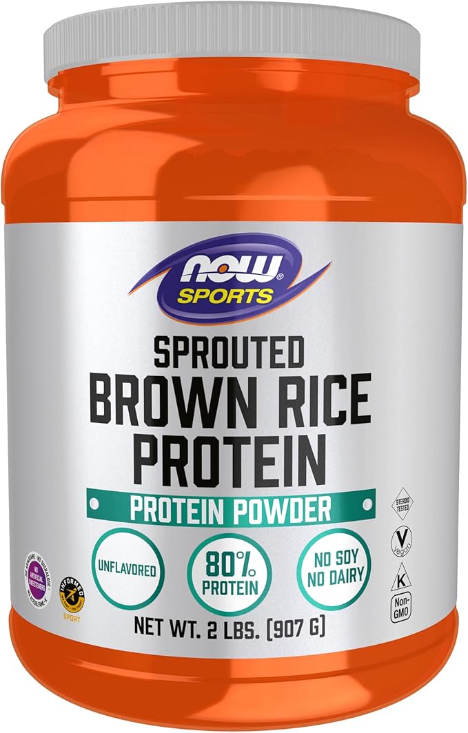 NOW Foods Sports Nutrition Sprouted Brown Rice Protein 80% Protein Unflavored Powder 2-Pound