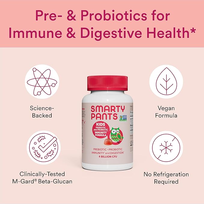 Garden of Life Dr. Formulated Organic Kids+ Probiotics Vitamins C &amp D Plus SmartyPants Kids Probiotic Immunity Gummies 60 Count