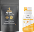 Bee and You Propolis Shot 12 Bottles and Bee Pollen Bundle Natural Supplement Bee Propolis Antioxidants Proteins Vitamins Amino Acids for Adults Women Me