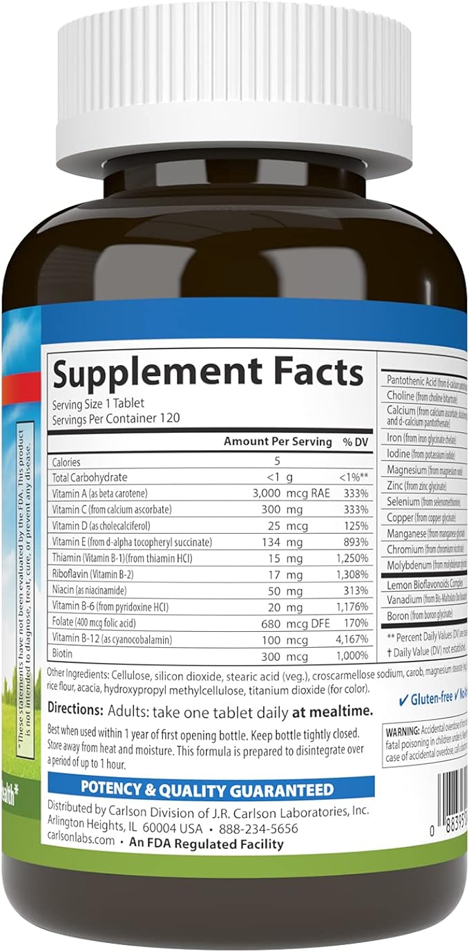 Carlson - Super 1 Daily Vegetarian Multiple Formula Multivitamin Optimal Wellness 120 Tablets