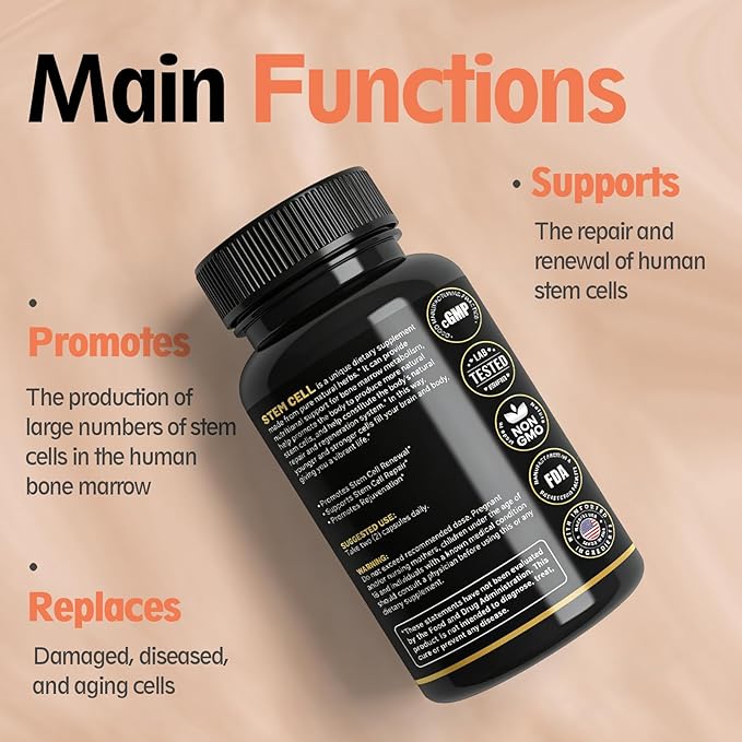 Stem Cell Activation Formula 60 Capsules with Vitamin D and B12 Youth and Longevity Support Maintain Youth and Longevity Patented StemCell Activation Fomula (3bottle (180 softgels))