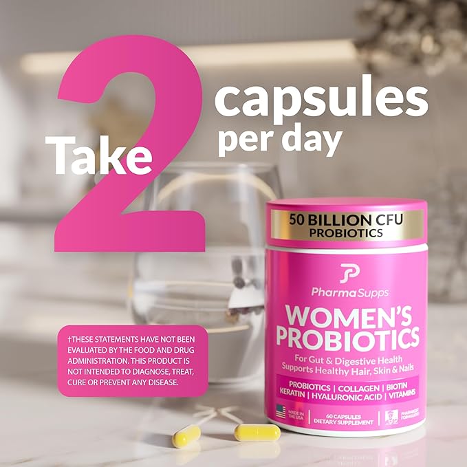 ADVANCED Women's Probiotics for Gut Health - Hair Skin &amp Nails Vitamins Support - 50 Billion CFU w/ Collagen Biotin &amp Keratin - Probiotic Supplement for Digestive Health &amp Bloating Reli