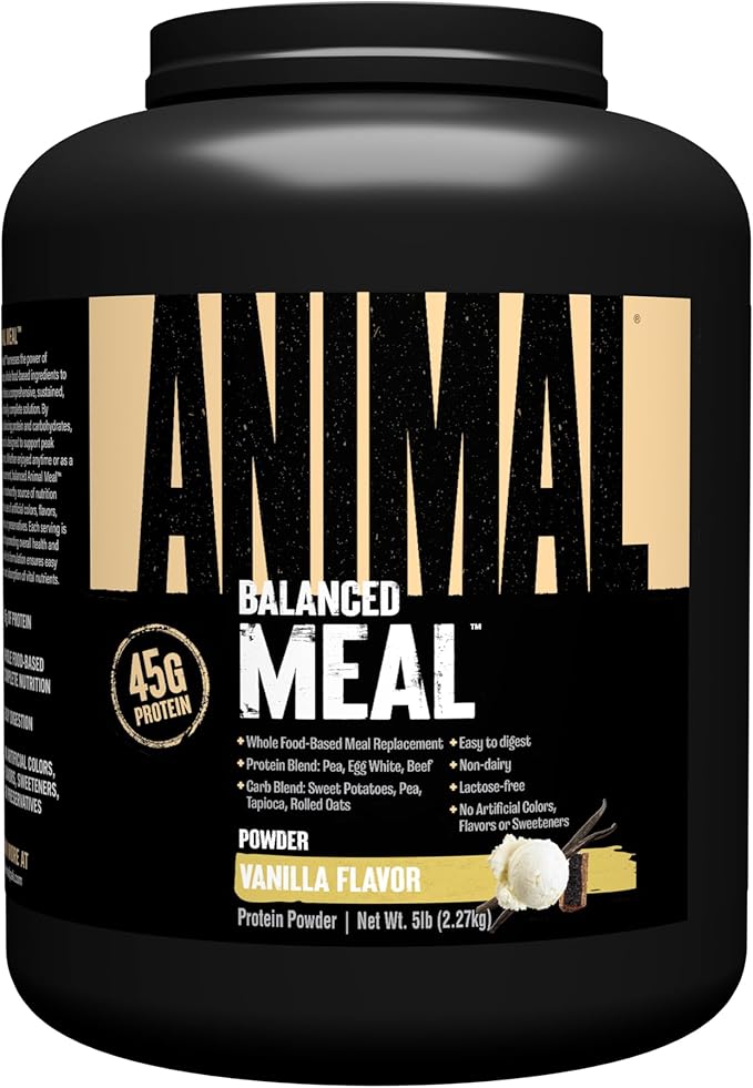 Animal Meal - Protein Shake with Whole Food Ingredients Aids in Muscle Recovery with Egg White Beef &amp Pea Protein Blend Vanilla Flavor 5 lbs