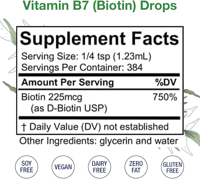 HoneyCombs Vitamin B7 (Biotin) Drops – Liquid Biotin Hair Skin Nails Supplement – Digestion &amp Hair Vitamins - Alcohol-Free Non-GMO Vitamin Liquid for Healthy Hair Skin and Nails (16 oz)