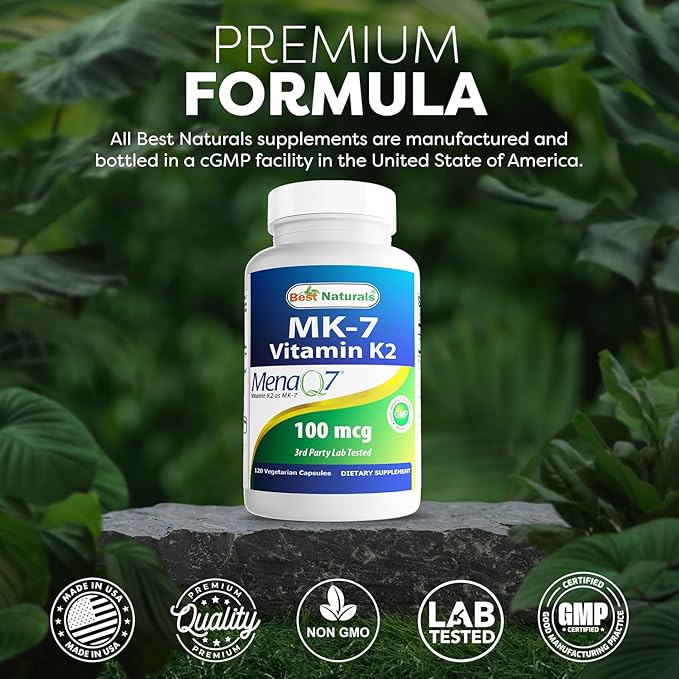 Best Naturals MK-7 Vitamin K2 100 mcg 120 Vegetranian Capsules (Pack of 2).