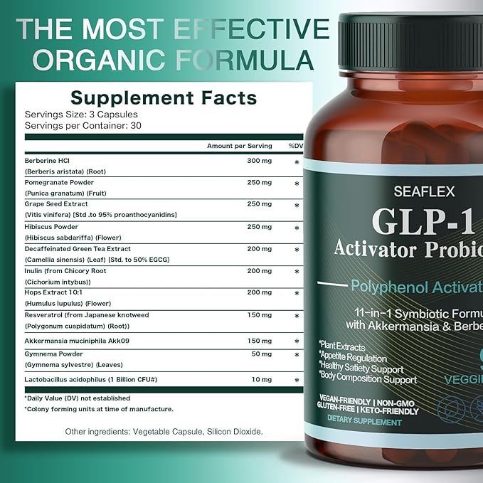 GLP-1 Supplement for Women Men 10 Billion CFU Multi-Strain Probiotics for Gut HealthHunger &amp Metabolism Support - Support GLP1 Naturally with Prebiotic &amp Probiotic Blend (90 Capsules)