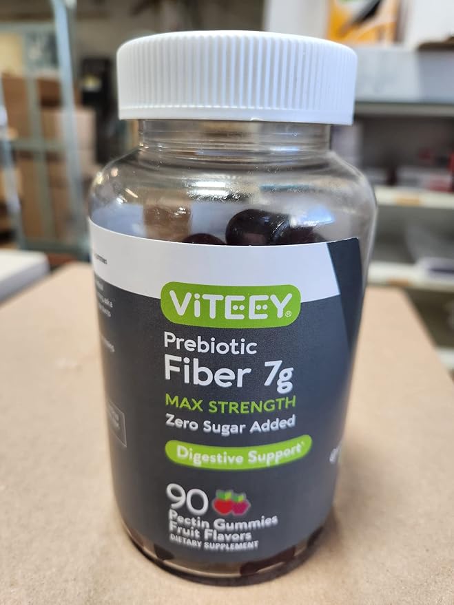 Viteey Prebiotic Fiber Gummies for Adults 7g - Gut Health &amp Digestive Soluble Fiber Supplement Gummies - Zero Sugar Added Vegan Gluten-Free - 90 Count